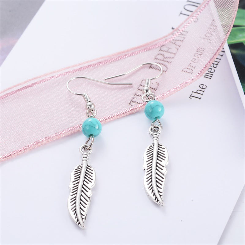 Wholesale Turquoise Tassel Patterned Leaves Earrings